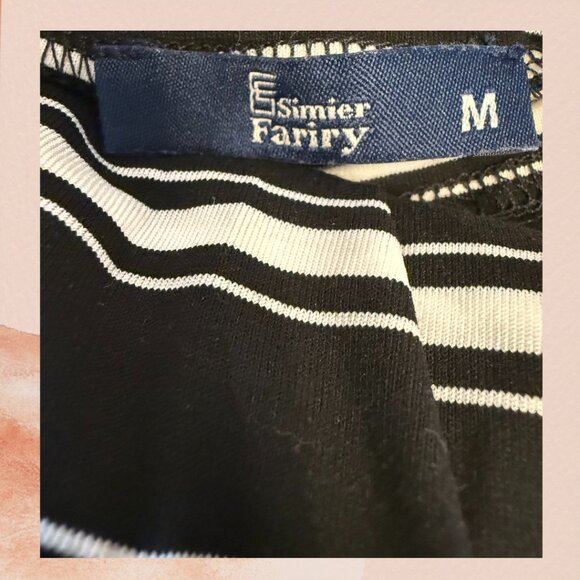 Black & White Striped Soft Knit Short Sleeve Midi Dress - Picture 6 of 6